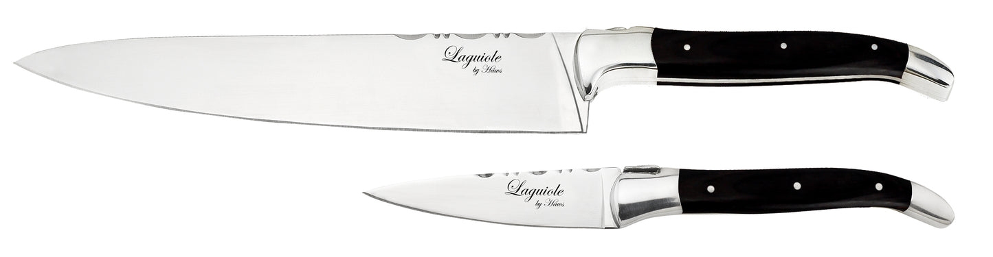 Laguiole kokkeknive 2 stk. med sort ibenholt skaft