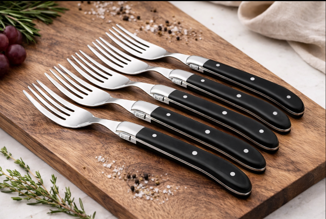 Laguiole Steakbestik i sort Ibenholt – Sæt med 6 Steakknive & 6 Steakgafler