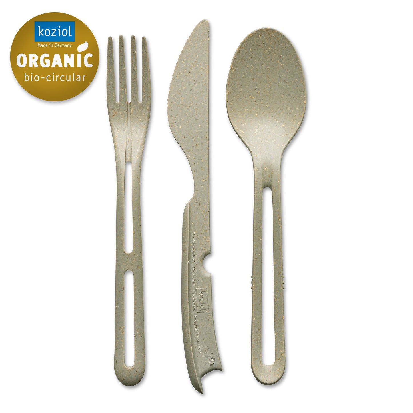 Koziol bestiksæt kniv, gaffel og ske desert sand
