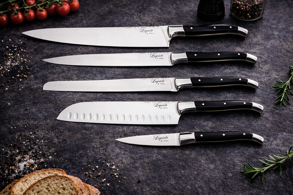 Laguiole kokkeknive 5 knive med sort ibenholt skaft
