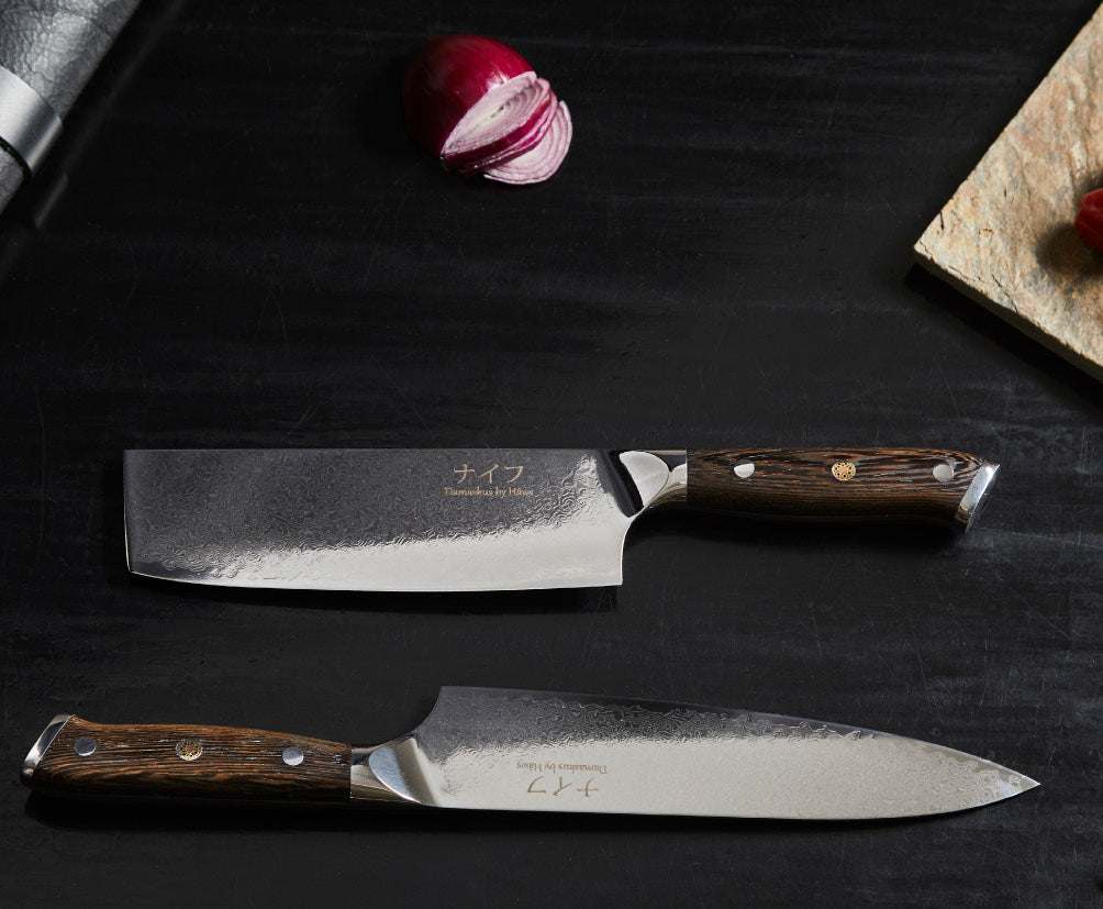 Damascus Chef kniv 32 cm + Grøntsagskniv 30 cm