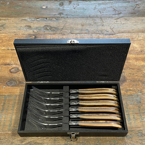 Laguiole Steakgafler - skaft af natur oliventræ 6 stk.