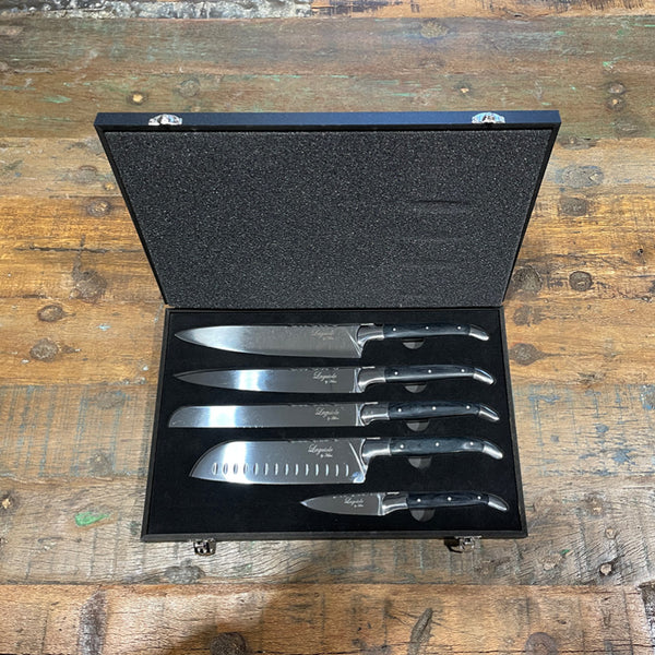 Laguiole kokkeknive 5 knive med sort ibenholt skaft