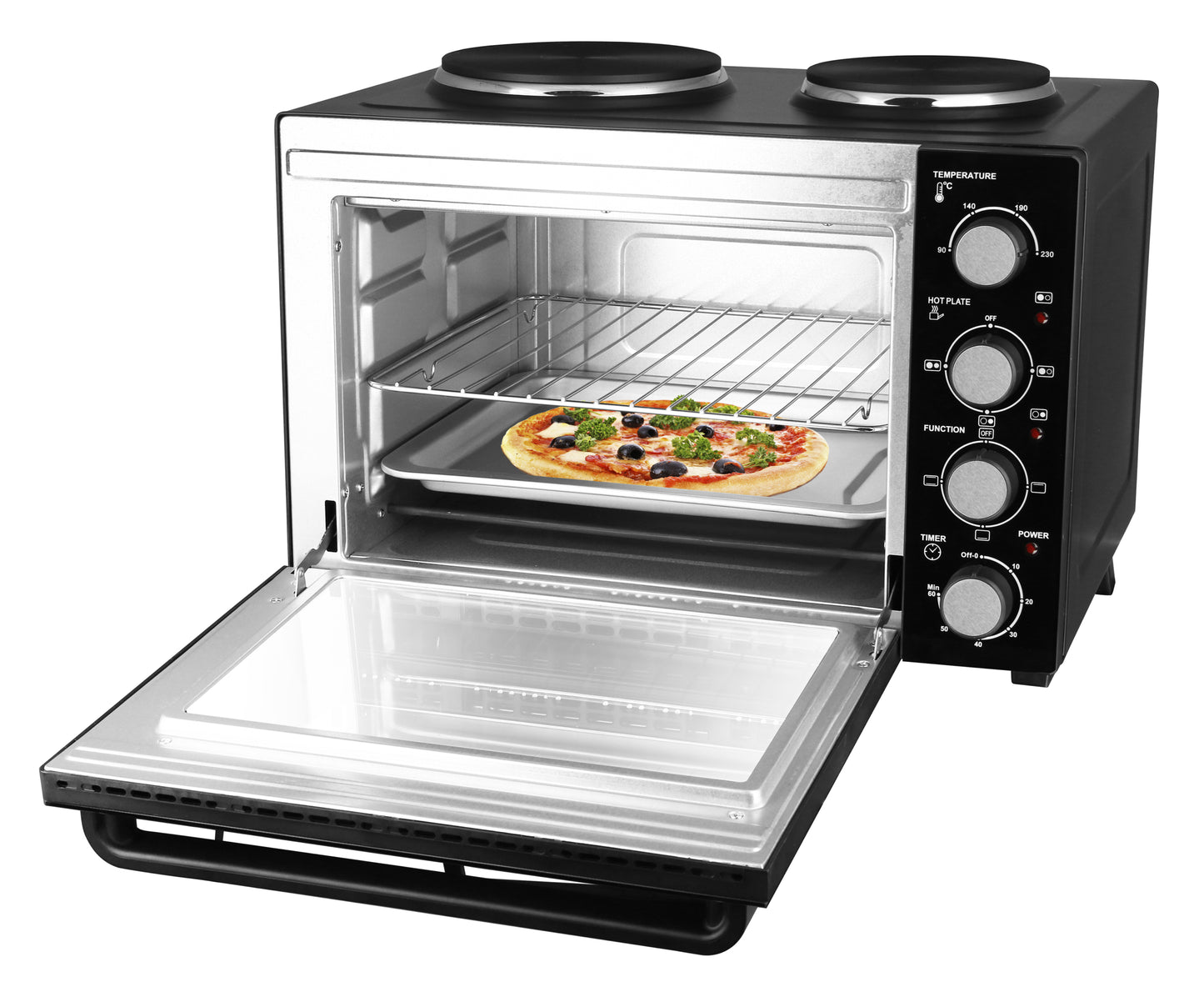 Mobil multiovn 32 liter med 2 kogeplader