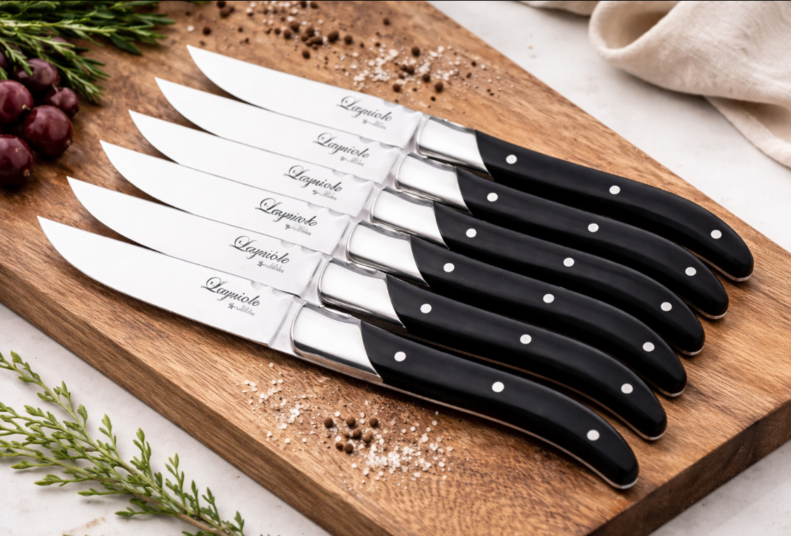 Laguiole Steakbestik i sort Ibenholt – Sæt med 6 Steakknive & 6 Steakgafler