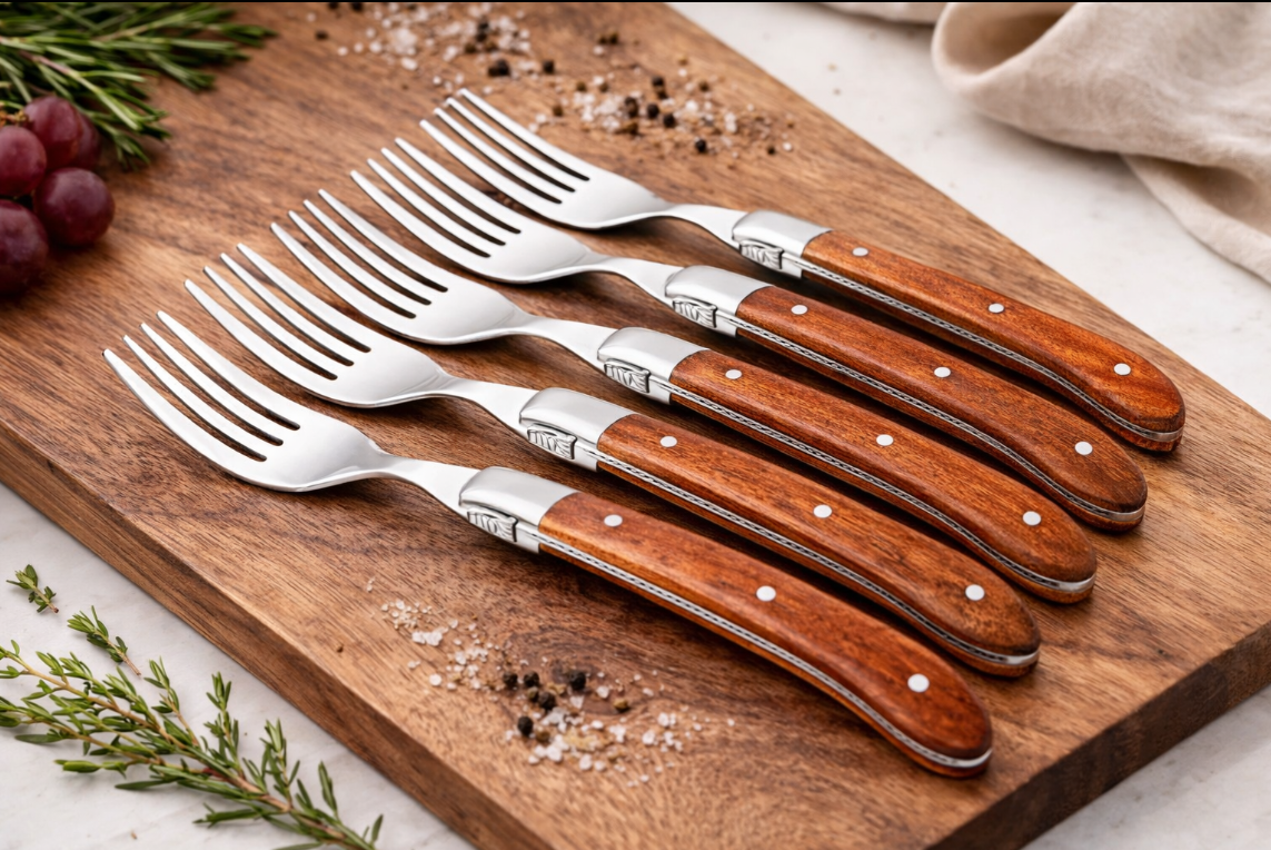 Laguiole Steakbestik i Rosewood – Sæt med 6 Steakknive & 6 Steakgafler