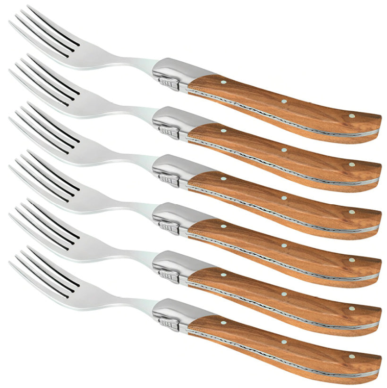 Laguiole Steakbestik i Oliventræ – Sæt med 6 Steakknive & 6 Steakgafler