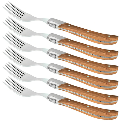 Laguiole Steakbestik i Oliventræ – Sæt med 6 Steakknive & 6 Steakgafler