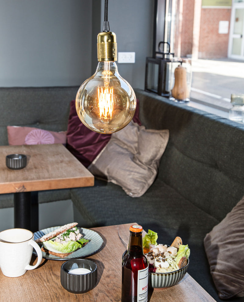 LAMPE + STOFLEDNING MESSING FATNING - DANLAMP MEGA DE LUXE SPIRAL LED 240V 4W E27