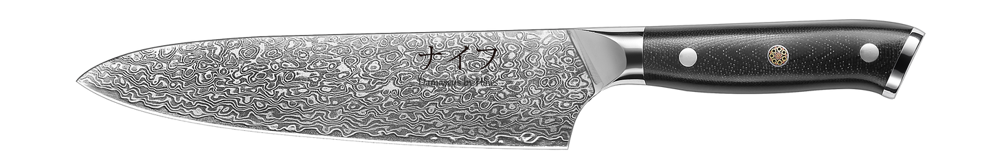 Damascus Chef kokkekniv med sort skaft