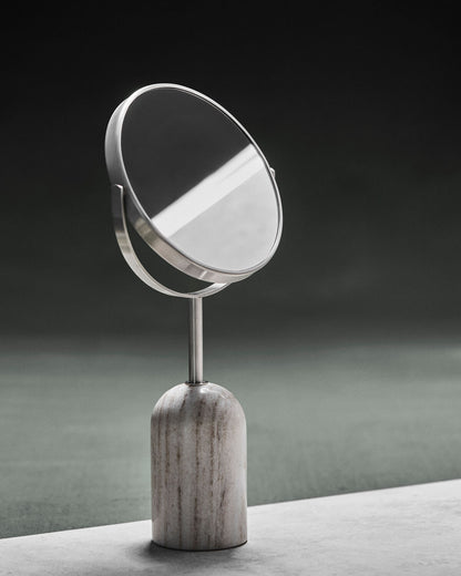 Meraki Marble Makeupspejl med 3x Forstørrelse og Marmorfod – Beige