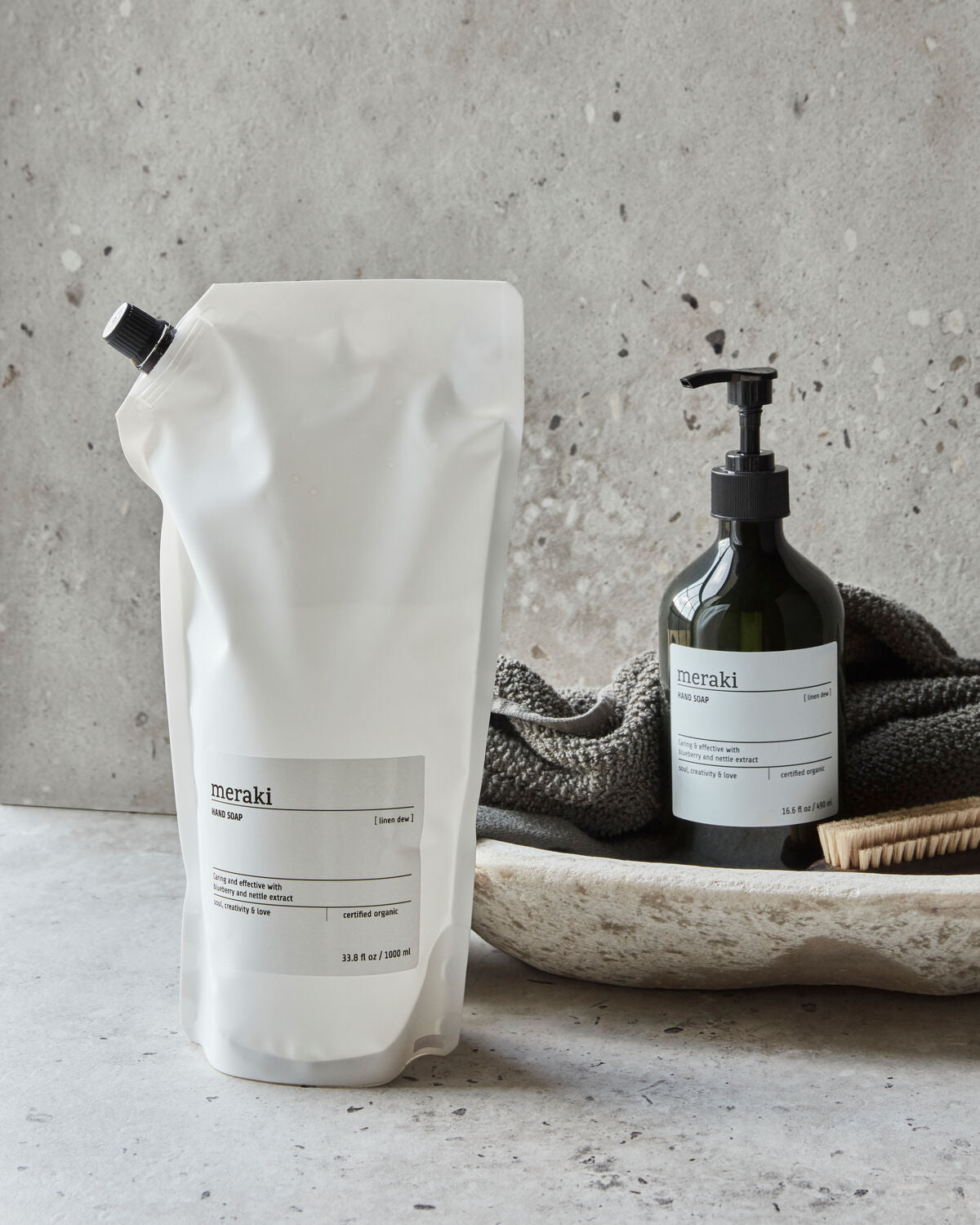 Meraki Linen Dew Håndsæbe Refill 1000 ml – Med Blåbær og Brændenælde