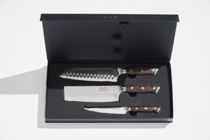 Damascus by Hâws Chef Knivsæt m. 3 knive (Santoku kniv, Nakiri kniv og Utility kniv)