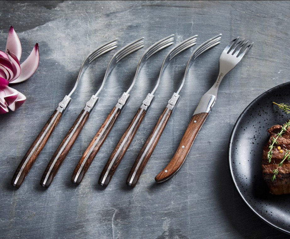 Laguiole Steakbestik i Wenge træ – Sæt med 6 Steakknive & 6 Steakgafler