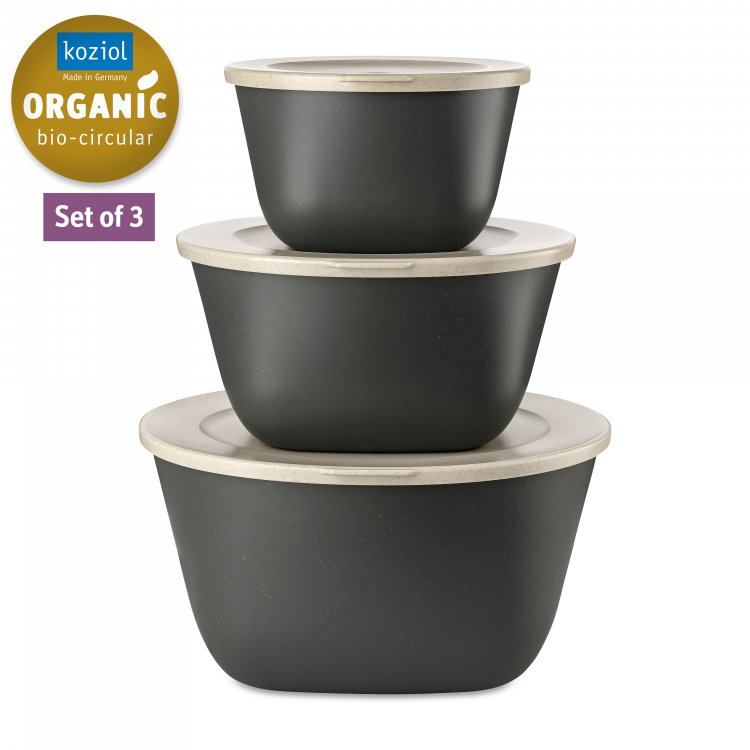 Koziol Skåle med låg 1L+2L+4L, Connect Box Set Stockholm, Ash Grey