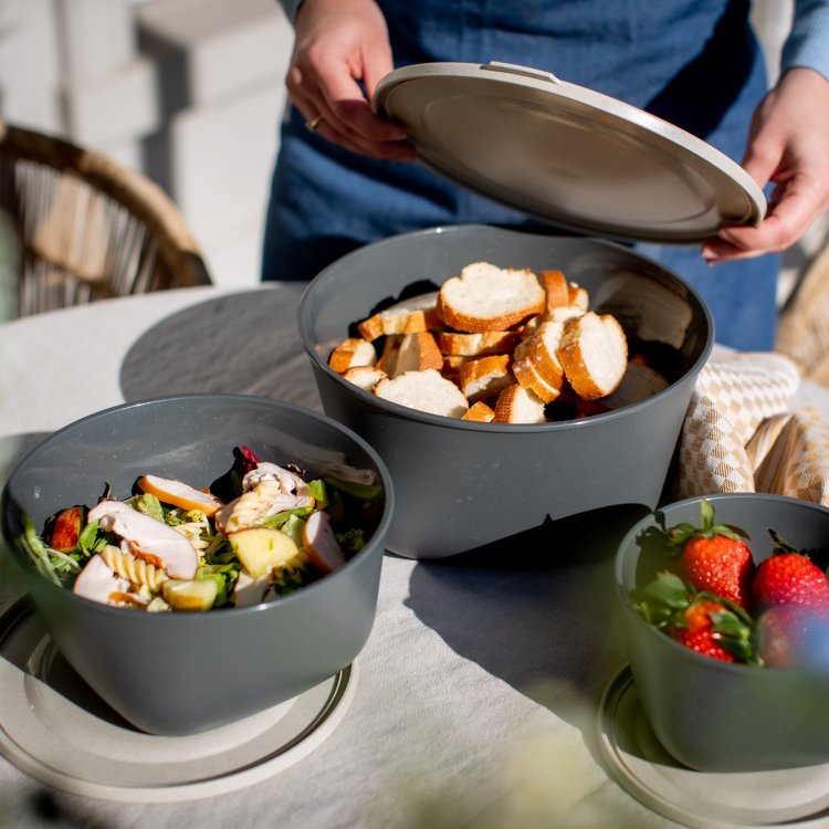 Koziol Skåle med låg 1L+2L+4L, Connect Box Set Stockholm, Ash Grey