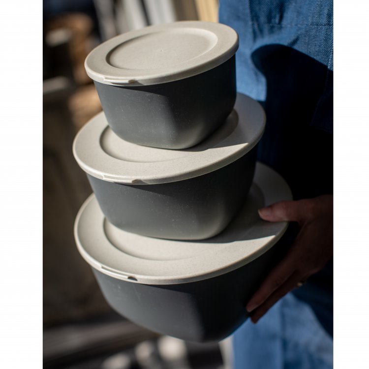 Koziol Skåle med låg 1L+2L+4L, Connect Box Set Stockholm, Ash Grey