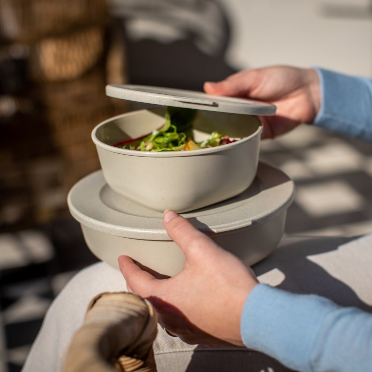 Koziol Skåle med låg 0,7L+1,3L, Connect Box Set Kopenhagen, Desert Sand