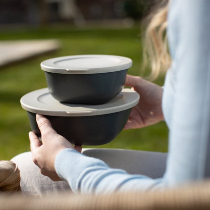 Koziol Skåle med låg 0,7L+1,3L, Connect Box Set Kopenhagen, Ash Grey