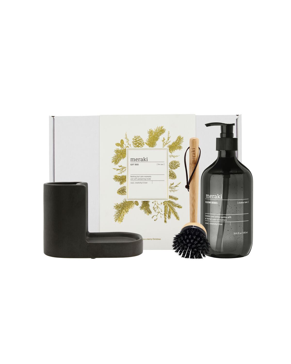 Meraki Shadow Lake Gaveæske – Opvaskemiddel, Opvaskebørste & Holder 490 ml
