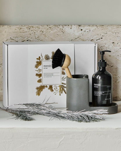 Meraki Shadow Lake Gaveæske – Opvaskemiddel, Opvaskebørste & Holder 490 ml