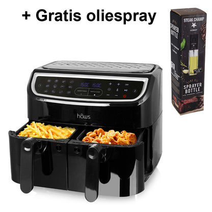 Haws Air Fryer 2 x 4,5L Sejerø dobbelt + Gratis Steak Champ Olie Spray