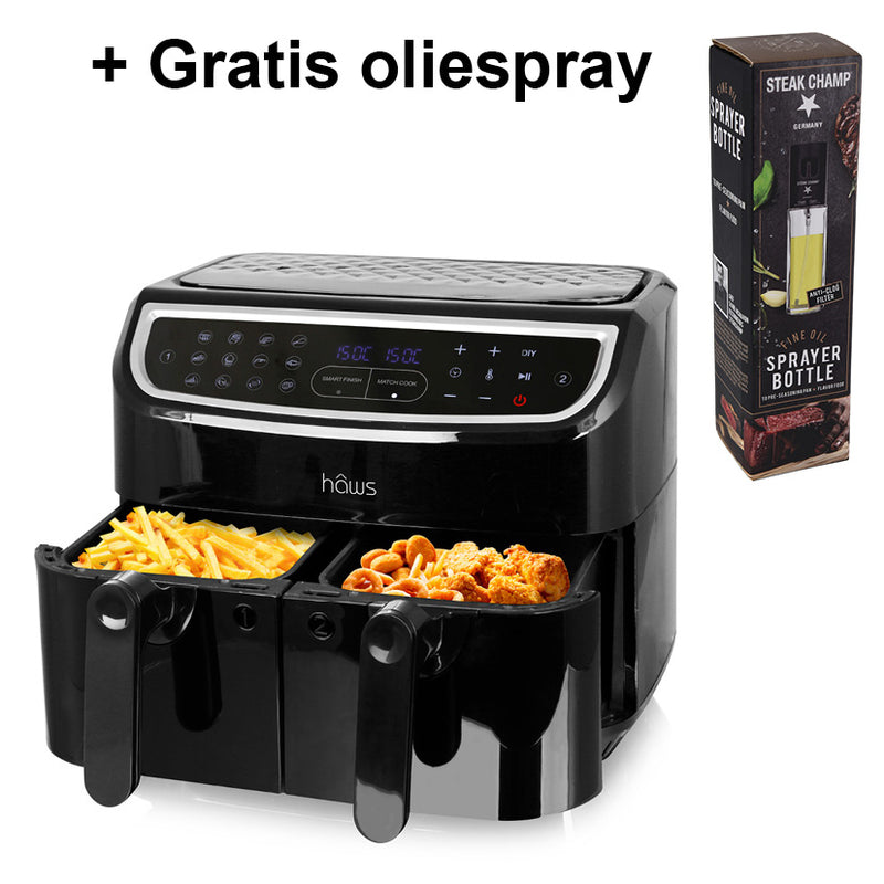 Haws Air Fryer 2 x 4,5L Sejerø dobbelt + Gratis Steak Champ Olie Spray