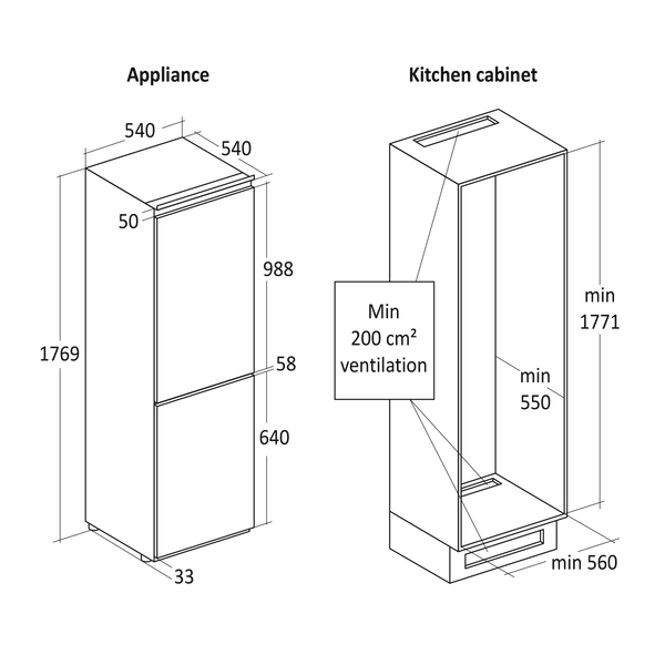 Integrerbar køle/fryseskab 246 liter - BIC 401 W Scandomestic