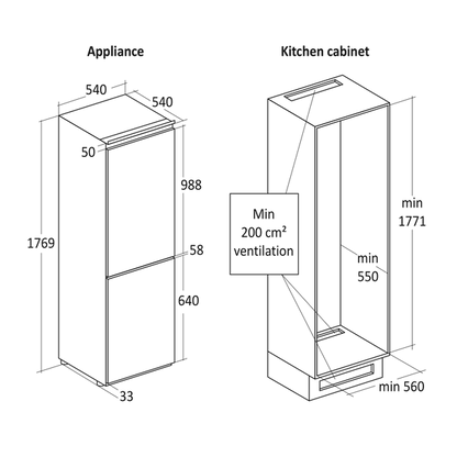 Integrerbar køle/fryseskab 246 liter - BIC 401 W Scandomestic