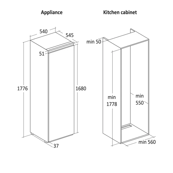 Integrerbar Køleskab 316 liter - BIK 343 W Scandomestic