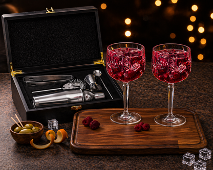 Eksklusivt Cocktail Bundle – Laguiole Barsæt, Legnoart Skærebræt &amp; 2 Ginglas