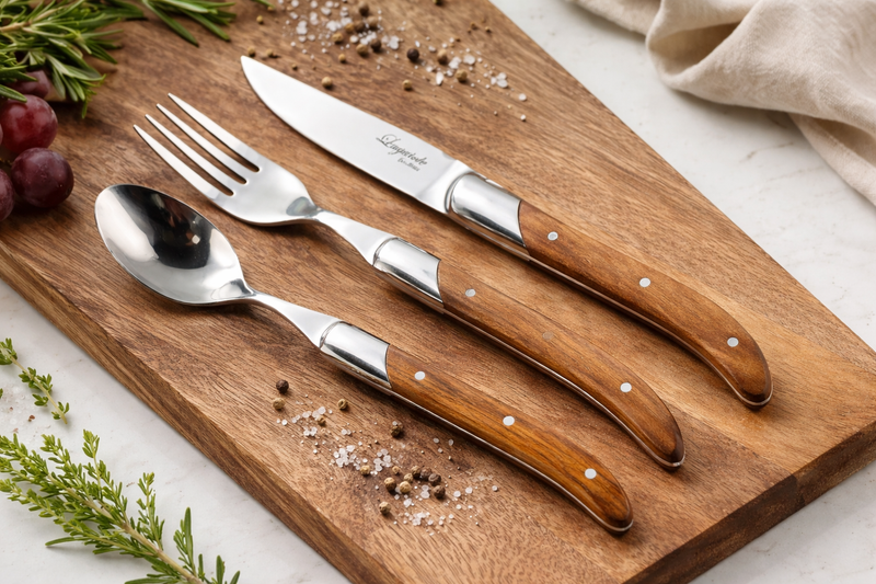 Pakkeløsning Haws Laguiole Knive, Gaffel og Spiseske - skaft af natur oliventræ