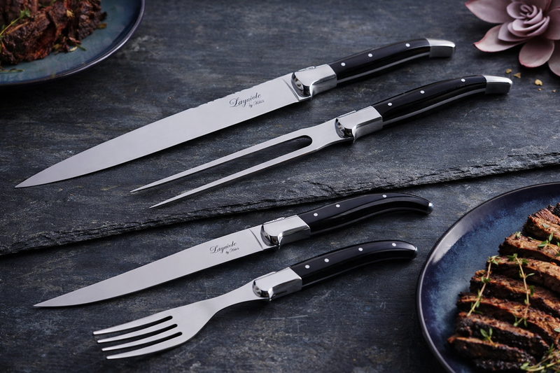 Laguiole pakkeløsning Knive, gafler og forskæresæt med sort ibenholt skaft