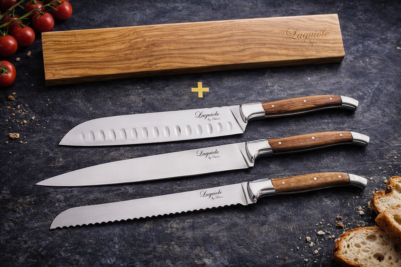 Laguiole køkkenknive 3 stk. + knivmagnet til væg