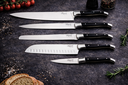 Laguiole kokkeknive 5 knive med sort ibenholt skaft