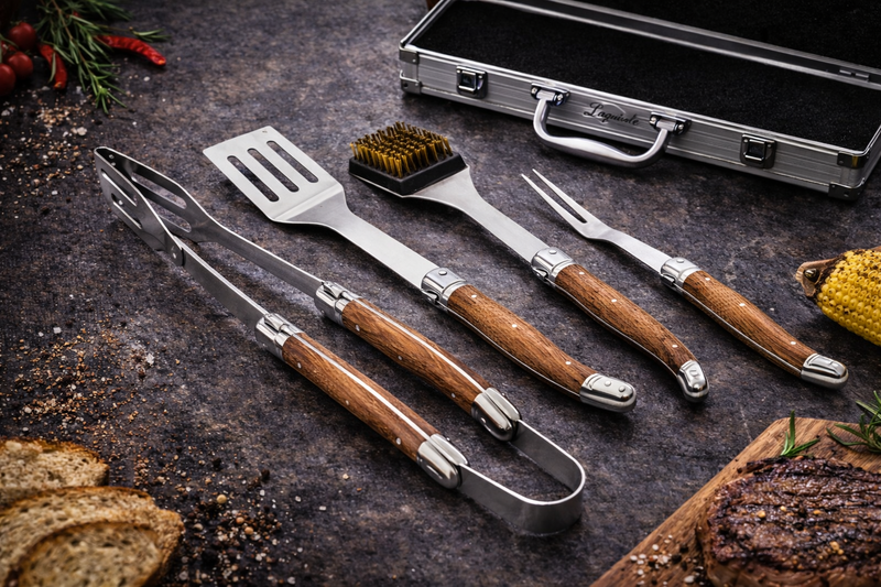 Laguiole Grillsæt BBQ 4 dele med kuffert