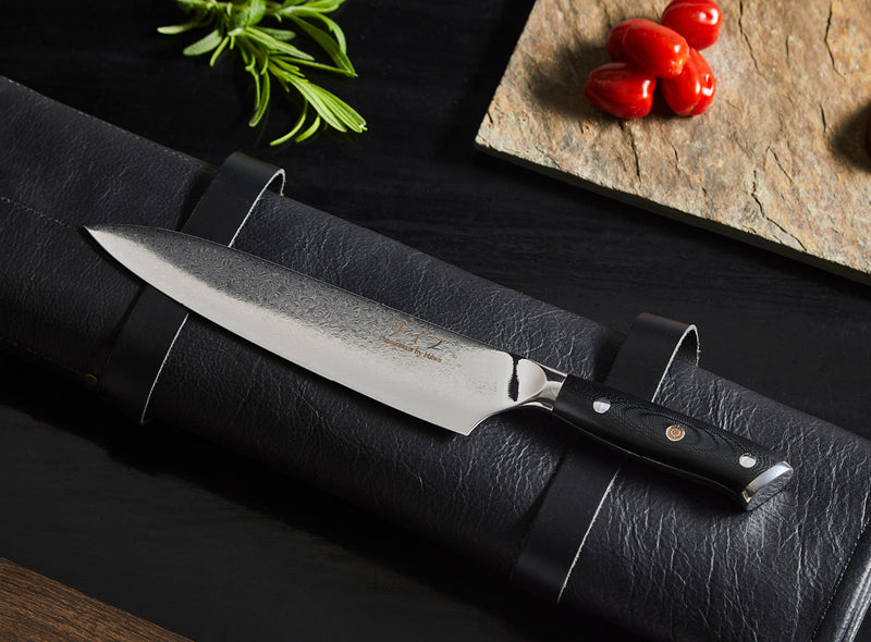 Damascus Chef kokkekniv med sort skaft