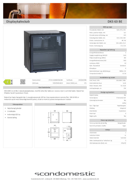 Display køleskab 48 liter sort - DKS 63 BE Scandomestic