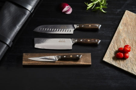 Damascus by Hâws Chef Knivsæt m. 3 knive (Santoku kniv, Nakiri kniv og Utility kniv)