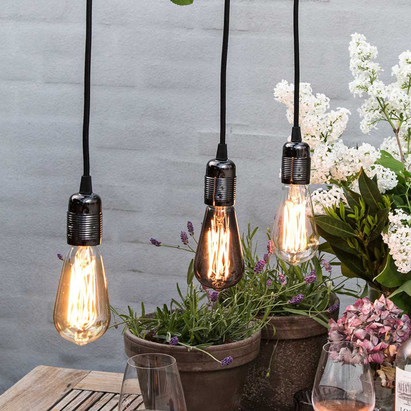 LAMPE + STOFLEDNING SORT FATNING - DANLAMP EDISON LED-6 240V 4W E27