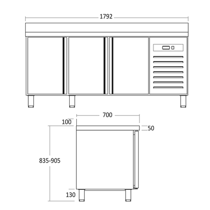 Gastro Kølebord 428 liter - GCR1803X Scancool