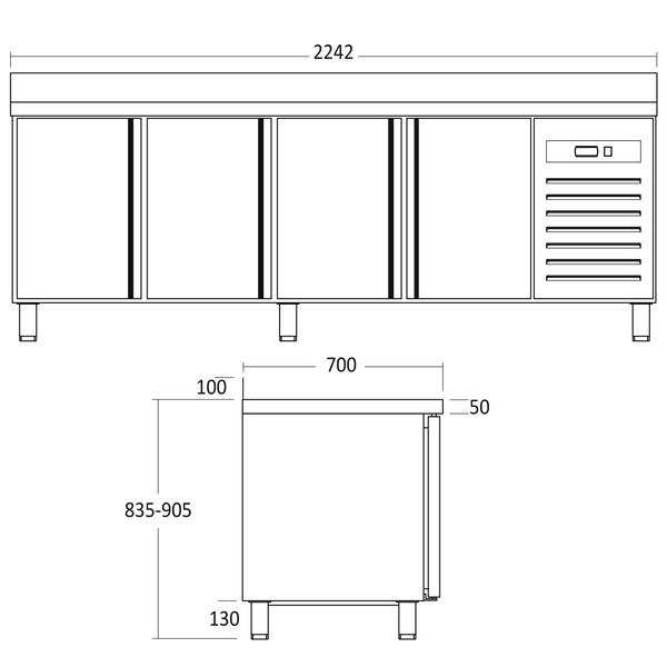 Gastro Kølebord 581 liter - GCR2254X Scancool