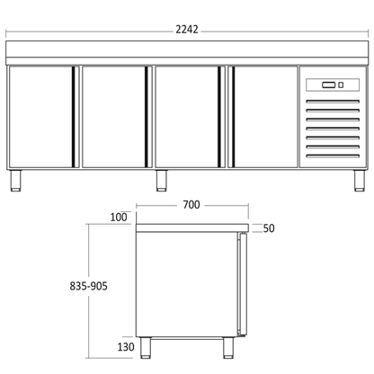 Gastro Kølebord 581 liter - GCR2254X Scancool