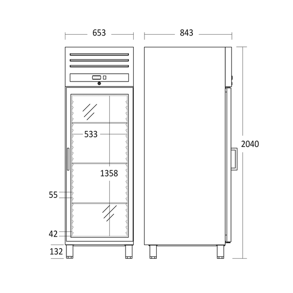 Gastro Lagerkøleskab m. glaslåge 543 liter - GUR700GDX Scancool