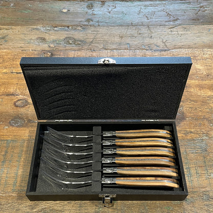 Laguiole Steakgafler - skaft af natur oliventræ 6 stk.