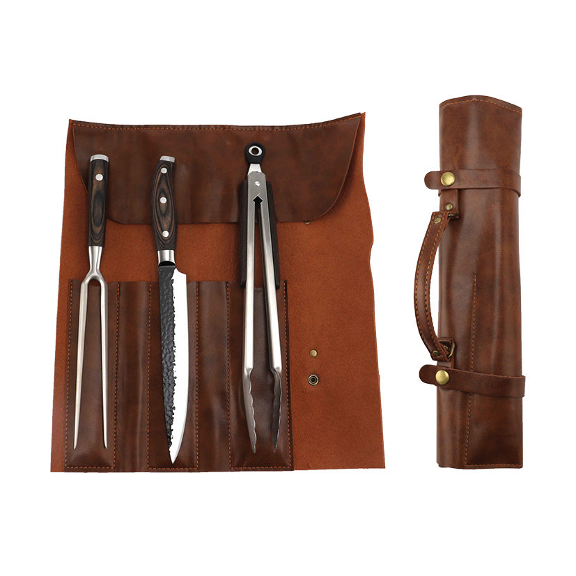 BBQ sæt 3 dele med lædertaske