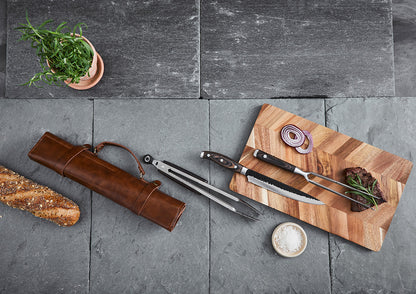 BBQ sæt 3 dele med lædertaske