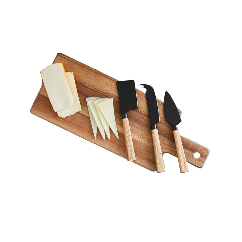 ostesæt med 3 knive og skærebræt