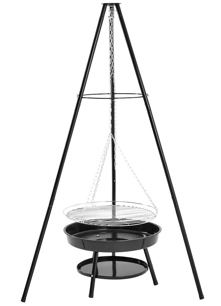 Hængegrill i stål med bålfad