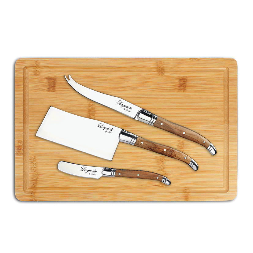 Laguiole ostesæt med 3 knive og bræt
